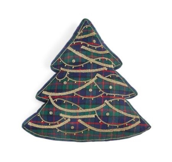 Martha Stewart Collection Other - NWOT Martha Stewart Collection Christmas Tree Pillow 16x16 Green Navy Plaid Cott